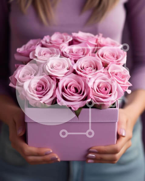 Intra Συλλεκτικό Ξύλινο Παζλ Plywood  4mm - Γυναίκα με ροζ τριαντάφυλλα στο κουτί Σε Ξύλινο Κουτί - Διαστάσεις Puzzle: 10x10 cm – 25 κομμάτια