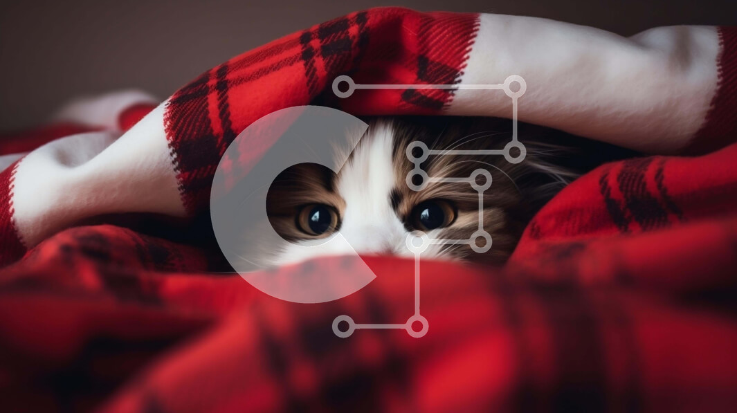 Intra Συλλεκτικό Ξύλινο Παζλ Plywood  4mm - Μικρή γάτα που κρυφοκοιτάζει κάτω από μια καρό κουβέρτα Σε Ξύλινο Κουτί - Διαστάσεις: 10x10 cm – 25 κομμάτια