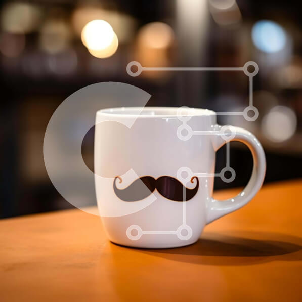 Intra Συλλεκτικό Ξύλινο Παζλ Plywood  4mm - Λευκή κούπα καφέ με σχέδιο μουστάκι σε ημιτελές ξύλινο τραπέζι Σε Ξύλινο Κουτί - Διαστάσεις: 10x10 cm – 25 κομμάτια