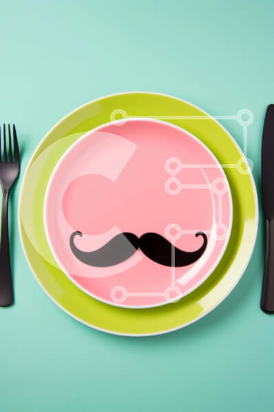 Σετ των 2 Intra Συλλεκτικό Ξύλινο Παζλ Plywood  4mm - Κομψή τραπεζαρία με ροζ πιάτο και πιάτο σε σχήμα μουστάκι σε πράσινο τραπεζομάντιλο Σε Ξύλινο Κουτί - Διαστάσεις: 10x10 cm – 25 κομμάτια