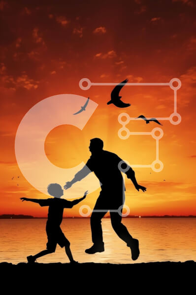 Σετ των 2 Intra Συλλεκτικό Ξύλινο Παζλ Plywood  4mm - Σιλουέτα ανδρών και παιδιών που παίζουν στην παραλία στο ηλιοβασίλεμα Σε Ξύλινο Κουτί - Διαστάσεις: 10x10 cm – 25 κομμάτια