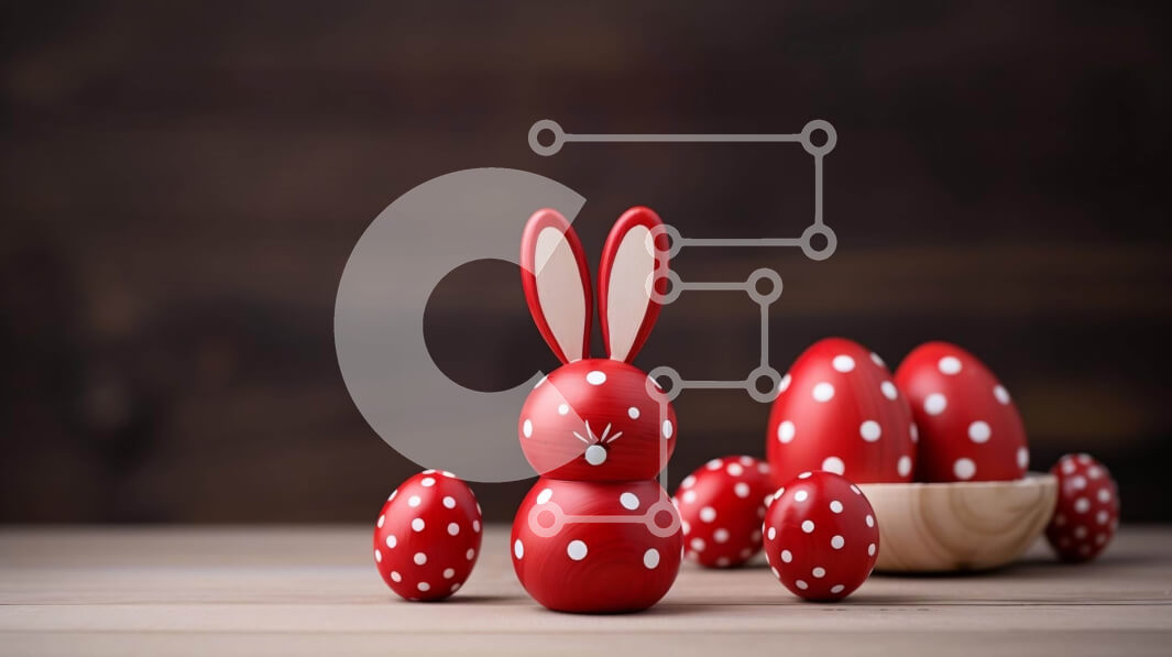 Intra Συλλεκτικό Ξύλινο Παζλ Plywood  4mm - Διακόσμηση Πασχαλινών Τραπεζιών με Κόκκινα ειδώλια λαγουδάκι και λευκά αυγά Σε Ξύλινο Κουτί - Διαστάσεις Puzzle: 10x10 cm – 25 κομμάτια