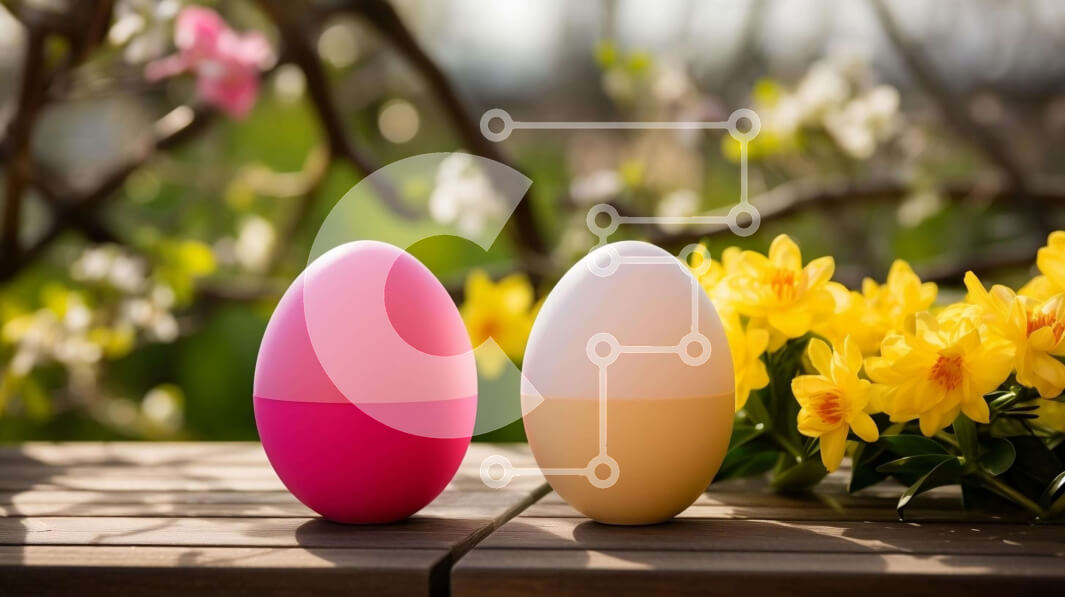 Intra Συλλεκτικό Ξύλινο Παζλ Plywood  4mm - Ροζ και άσπρα Πασχαλινά αυγά σε ξύλινο τραπέζι με κίτρινα λουλούδια Σε Ξύλινο Κουτί - Διαστάσεις: 10x10 cm – 25 κομμάτια