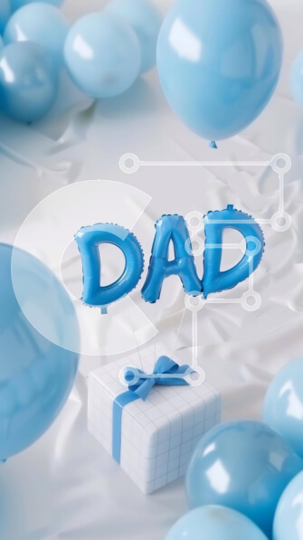 Intra Συλλεκτικό Ξύλινο Παζλ Plywood  4mm - Γιορτή γενεθλίων με μπλε μπαλόνι «Dad» και κουτί δώρου Σε Ξύλινο Κουτί - Διαστάσεις: 10x10 cm – 25 κομμάτια