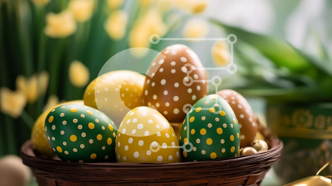 Intra Συλλεκτικό Ξύλινο Παζλ Plywood  4mm - Πολύχρωμα Πασχαλινά αυγά στο καλάθι με τουλίπες Σε Ξύλινο Κουτί - Διαστάσεις: 10x10 cm – 25 κομμάτια