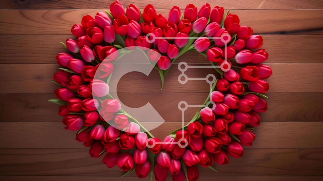 Intra Συλλεκτικό Ξύλινο Παζλ Plywood  4mm - Σύνθεση με κόκκινη τουλίπα σε σχήμα καρδιάς για την ημέρα του Αγίου Βαλεντίνου Σε Ξύλινο Κουτί - Διαστάσεις: 10x10 cm – 25 κομμάτια