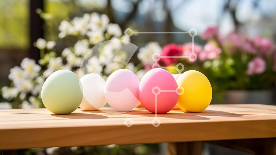 Intra Συλλεκτικό Ξύλινο Παζλ Plywood  4mm - Πολύχρωμα Πασχαλινά αυγά σε ξύλινο πάγκο με λουλούδια Σε Ξύλινο Κουτί - Διαστάσεις: 10x10 cm – 25 κομμάτια