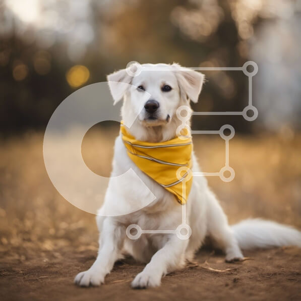 Intra Συλλεκτικό Ξύλινο Παζλ Plywood  4mm - Χαλαρός λευκός σκύλος σε χωράφι με πορτοκαλί μπαντάνα Σε Ξύλινο Κουτί - Διαστάσεις: 10x10 cm – 25 κομμάτια