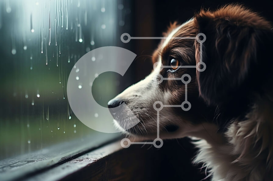 Σετ των 2 Intra Συλλεκτικό Ξύλινο Παζλ Plywood  4mm - Γλυκιά εικόνα ενός σκύλου με σταγόνες βροχής σε ένα παράθυρο Σε Ξύλινο Κουτί - Διαστάσεις: 10x10 cm – 25 κομμάτια