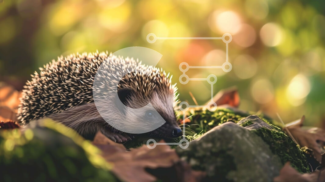 Intra Συλλεκτικό Ξύλινο Παζλ Plywood  4mm - Χαριτωμένος σκαντζόχοιρος που κάθεται σε φύλλα και βράχους στο δάσος Σε Ξύλινο Κουτί - Διαστάσεις: 10x10 cm – 25 κομμάτια