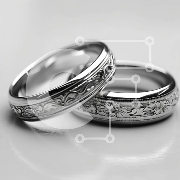 Σετ των 2 Intra Συλλεκτικό Ξύλινο Παζλ Plywood  4mm - Κομψή εικόνα από ασημένιες βέρες με χαραγμένα λουλουδάτα σχέδια Σε Ξύλινο Κουτί - Διαστάσεις: 10x10 cm – 25 κομμάτια