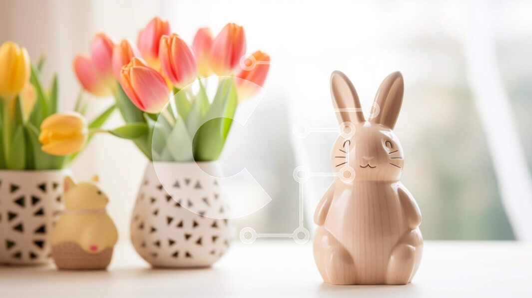 Intra Συλλεκτικό Ξύλινο Παζλ Plywood  4mm - Διακόσμηση τραπεζιού με πασχαλινό θέμα με τουλίπες και ειδώλιο λαγουδάκι Σε Ξύλινο Κουτί - Διαστάσεις Puzzle: 10x10 cm – 25 κομμάτια