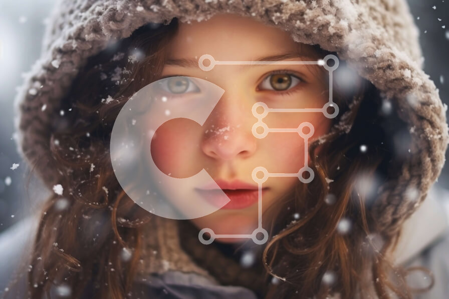 Intra Συλλεκτικό Ξύλινο Παζλ Plywood  4mm - Χειμερινό πορτρέτο ενός νεαρού κοριτσιού με κουκούλα και κασκόλ Σε Ξύλινο Κουτί - Διαστάσεις Puzzle: 10x10 cm – 25 κομμάτια