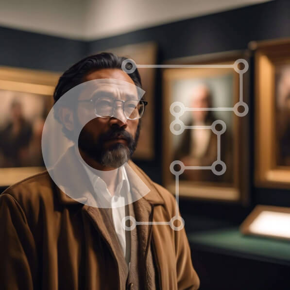 Intra Συλλεκτικό Ξύλινο Παζλ Plywood  4mm - Άνθρωπος στην γκαλερί τέχνης κοιτάζοντας πίνακες ζωγραφικής Σε Ξύλινο Κουτί - Διαστάσεις Puzzle: 10x10 cm – 25 κομμάτια