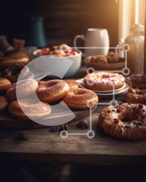 Σετ των 2 Intra Συλλεκτικό Ξύλινο Παζλ Plywood  4mm - Νόστιμα ντόνατς και ποτά σε ένα ζεστό ξύλινο τραπέζι Σε Ξύλινο Κουτί - Διαστάσεις: 10x10 cm – 25 κομμάτια