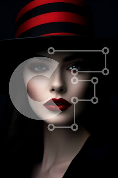 Intra Συλλεκτικό Ξύλινο Παζλ Plywood  4mm - Εκπληκτική ομορφιά: Γυναίκα με κόκκινο και μαύρο ριγέ καπέλο και κόκκινο κραγιόν Σε Ξύλινο Κουτί - Διαστάσεις Puzzle: 10x10 cm – 25 κομμάτια