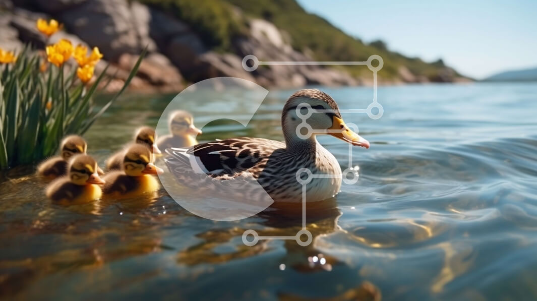 Intra Συλλεκτικό Ξύλινο Παζλ Plywood  4mm - Μητέρα πάπια και παπάκια που κολυμπούν σε γαλήνιο νερό Σε Ξύλινο Κουτί - Διαστάσεις: 10x10 cm – 25 κομμάτια