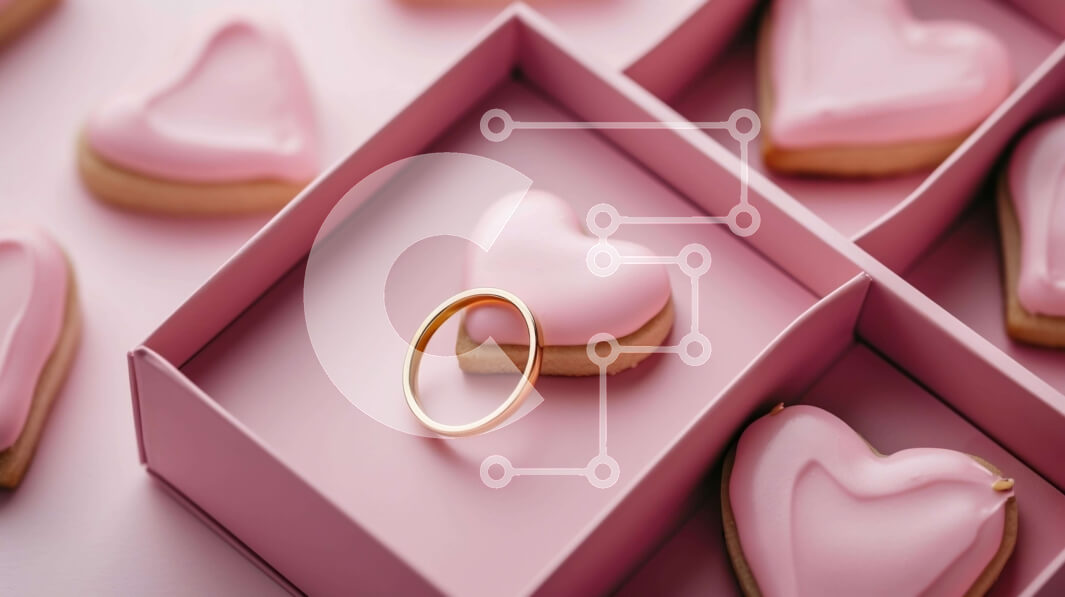 Intra Συλλεκτικό Ξύλινο Παζλ Plywood  4mm - Δαχτυλίδι αρραβώνων και μπισκότα σε σχήμα καρδιάς σε ένα κουτί Σε Ξύλινο Κουτί - Διαστάσεις: 10x10 cm – 25 κομμάτια