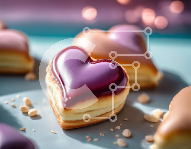 Σετ των 2 Intra Συλλεκτικό Ξύλινο Παζλ Plywood  4mm - Νόστιμα γλυκά σε σχήμα καρδιάς σε μπλε επιτραπέζιο τραπέζι Σε Ξύλινο Κουτί - Διαστάσεις: 10x10 cm – 25 κομμάτια