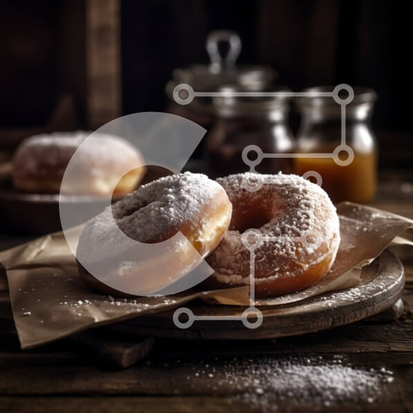 Σετ των 2 Intra Συλλεκτικό Ξύλινο Παζλ Plywood  4mm - Νόστιμα γλασαρισμένα ντόνατς με ζάχαρη άχνη σε ξύλινο τραπέζι Σε Ξύλινο Κουτί - Διαστάσεις: 10x10 cm – 25 κομμάτια