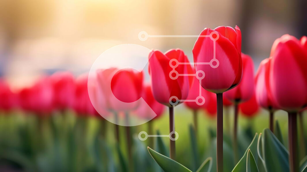 Intra Συλλεκτικό Ξύλινο Παζλ Plywood  4mm - Ανθισμένες κόκκινες τουλίπες στον ήλιο Σε Ξύλινο Κουτί - Διαστάσεις: 10x10 cm – 25 κομμάτια