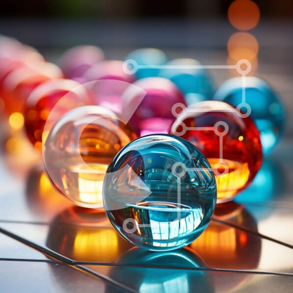 Intra Συλλεκτικό Ξύλινο Παζλ Plywood  4mm - Ζωντανά και παιχνιδιάρικα γυάλινα μάρμαρα σε ένα τραπέζι Σε Ξύλινο Κουτί - Διαστάσεις: 10x10 cm – 25 κομμάτια