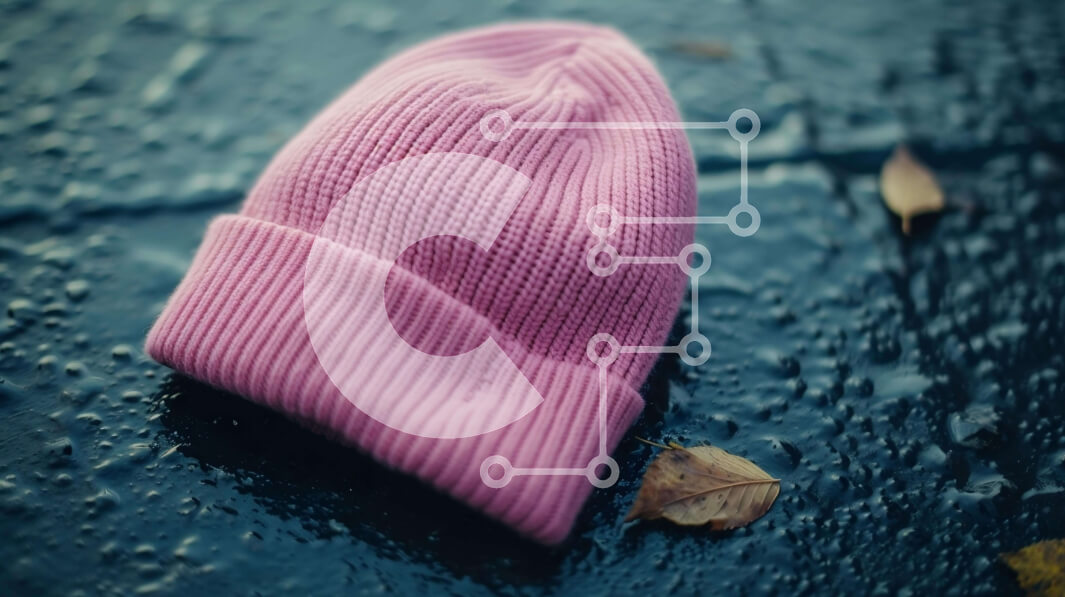 Intra Συλλεκτικό Ξύλινο Παζλ Plywood  4mm - Ροζ Πλεκτό Beanie σε βροχερό καιρό Σε Ξύλινο Κουτί - Διαστάσεις Puzzle: 10x10 cm – 25 κομμάτια