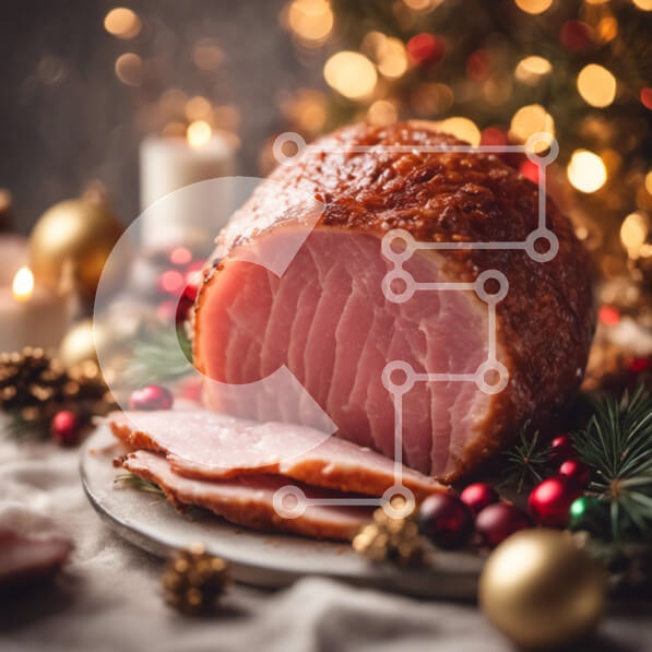 Σετ των 2 Intra Συλλεκτικό Ξύλινο Παζλ Plywood  4mm - Ζαμπόν σε φέτες σε γιορτινό πιάτο με χριστουγεννιάτικα στολίδια Σε Ξύλινο Κουτί - Διαστάσεις: 10x10 cm – 25 κομμάτια