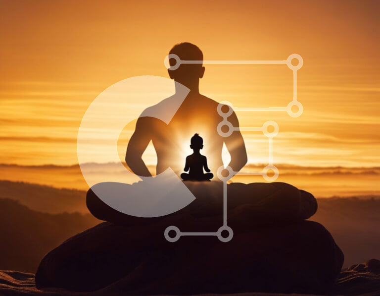 Intra Συλλεκτικό Ξύλινο Παζλ Plywood  4mm - Ειρήνη και Γαλήνη: Άνθρωπος που διαλογίζεται στο ηλιοβασίλεμα Σε Ξύλινο Κουτί - Διαστάσεις Puzzle: 10x10 cm – 25 κομμάτια