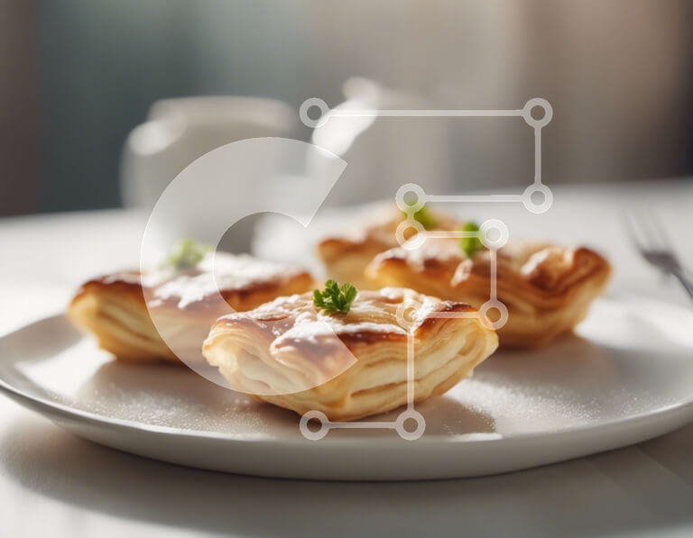 Σετ των 2 Intra Συλλεκτικό Ξύλινο Παζλ Plywood  4mm - Νόστιμα αρτοσκευάσματα σε ένα πιάτο με σκεύη και φλιτζάνι καφέ Σε Ξύλινο Κουτί - Διαστάσεις: 10x10 cm – 25 κομμάτια