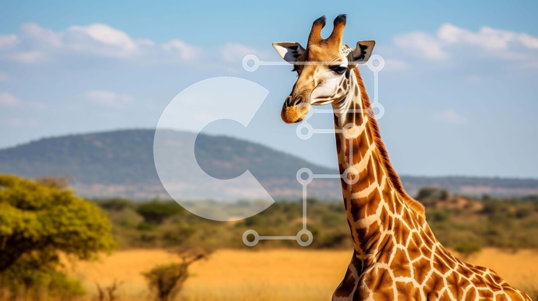 Σετ των 2 Intra Συλλεκτικό Ξύλινο Παζλ Plywood  4mm - Καμηλοπάρδαλη που στέκεται σε ανοιχτό λιβάδι Σε Ξύλινο Κουτί - Διαστάσεις: 10x10 cm – 25 κομμάτια