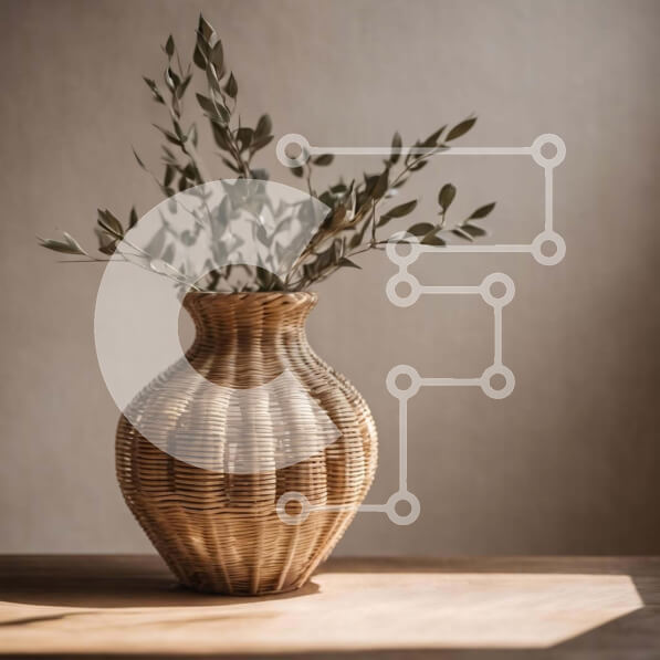 Intra Συλλεκτικό Ξύλινο Παζλ Plywood  4mm - Ψάθινο βάζο με διάταξη πράσινα φύλλα Σε Ξύλινο Κουτί - Διαστάσεις: 10x10 cm – 25 κομμάτια