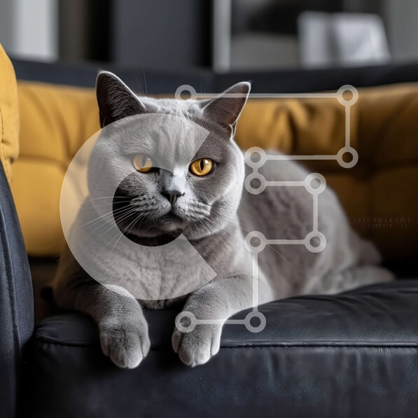 Intra Συλλεκτικό Ξύλινο Παζλ Plywood  4mm - Αξιολάτρευτη γκρίζα γάτα που κάθεται σε έναν μαύρο δερμάτινο καναπέ Σε Ξύλινο Κουτί - Διαστάσεις: 10x10 cm – 25 κομμάτια