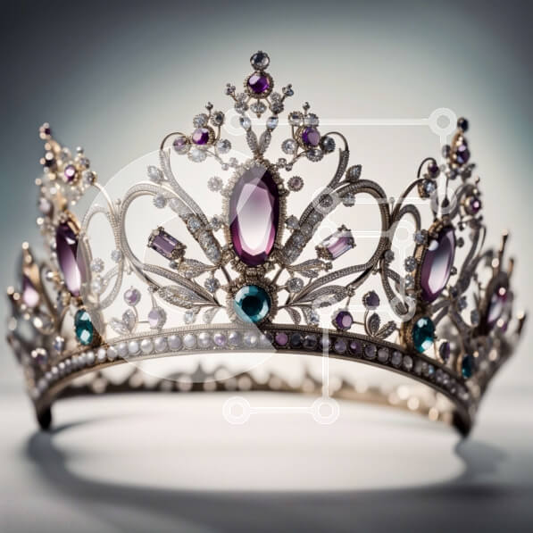 Σετ των 2 Intra Συλλεκτικό Ξύλινο Παζλ Plywood  4mm - Εκπληκτική κινηματογράφηση σε πρώτο πλάνο της γυναίκας που φορά ένα στέμμα με μωβ και πράσινους πολύτιμους λίθους Σε Ξύλινο Κουτί - Διαστάσεις: 10x10 cm – 25 κομμάτια