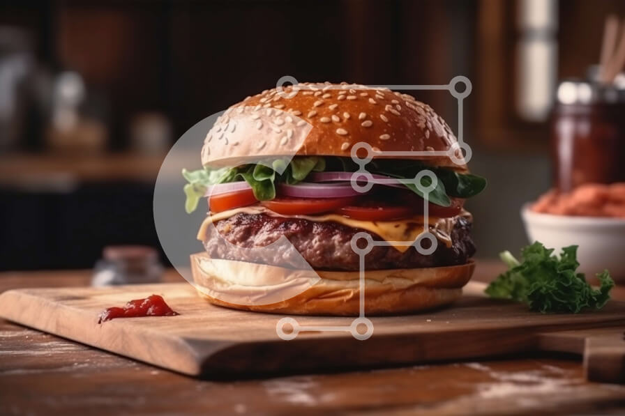 Σετ των 2 Intra Συλλεκτικό Ξύλινο Παζλ Plywood  4mm - Λαχταριστό χάμπουργκερ με μοσχάρι, λιωμένο τυρί και πατάτες τηγανιτές Σε Ξύλινο Κουτί - Διαστάσεις: 10x10 cm – 25 κομμάτια