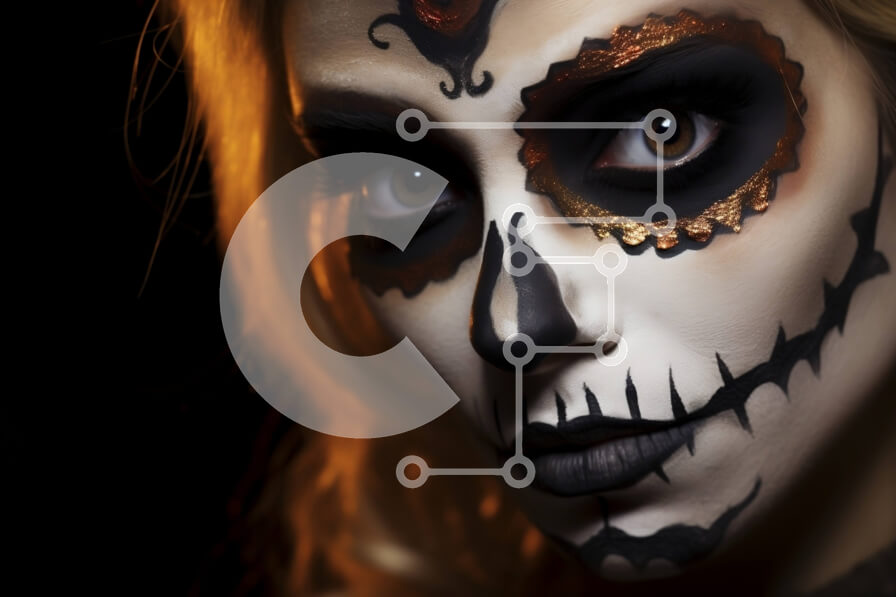 Intra Συλλεκτικό Ξύλινο Παζλ Plywood  4mm - Γυναίκα με μακιγιάζ Sugar Skull για τη γιορτή της ημέρας των νεκρών Σε Ξύλινο Κουτί - Διαστάσεις Puzzle: 10x10 cm – 25 κομμάτια