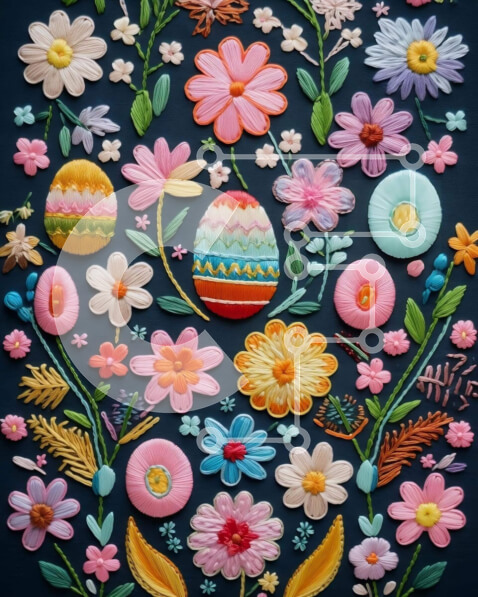 Intra Συλλεκτικό Ξύλινο Παζλ Plywood  4mm - Κεντημένα λουλούδια και πασχαλινά αυγά σε σκούρο φόντο με «Πάσχα» με λευκά γράμματα Σε Ξύλινο Κουτί - Διαστάσεις: 10x10 cm – 25 κομμάτια