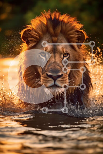 Σετ των 2 Intra Συλλεκτικό Ξύλινο Παζλ Plywood  4mm - Ισχυρή εικόνα ενός λιονταριού στο νερό Σε Ξύλινο Κουτί - Διαστάσεις: 10x10 cm – 25 κομμάτια