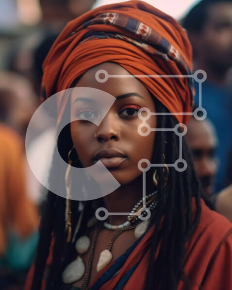 Intra Συλλεκτικό Ξύλινο Παζλ Plywood  4mm - Σοβαρή γυναίκα με Dreadlocks και πορτοκαλί τουρμπάνι: Μια ισχυρή εικόνα Σε Ξύλινο Κουτί - Διαστάσεις Puzzle: 10x10 cm – 25 κομμάτια