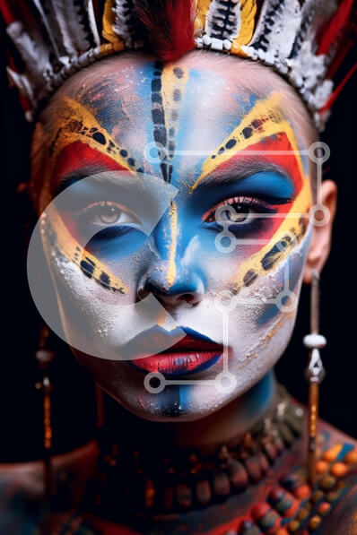 Intra Συλλεκτικό Ξύλινο Παζλ Plywood  4mm - Παραδοσιακή ιθαγενής Αμερικανίδα με πολύχρωμη μπογιά προσώπου και κόμμωση Σε Ξύλινο Κουτί - Διαστάσεις Puzzle: 10x10 cm – 25 κομμάτια