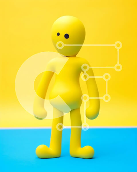 Intra Συλλεκτικό Ξύλινο Παζλ Plywood  4mm - Χαρούμενο κίτρινο παιχνίδι φιγούρα σε αφηρημένο μπλε και κίτρινο φόντο Σε Ξύλινο Κουτί - Διαστάσεις Puzzle: 10x10 cm – 25 κομμάτια