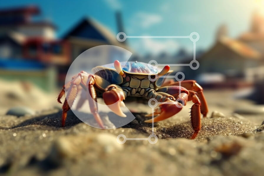 Intra Συλλεκτικό Ξύλινο Παζλ Plywood  4mm - Κοντινή εικόνα ενός καβουριού με μεγάλα νύχια που στέκονται στην άμμο στην παραλία Σε Ξύλινο Κουτί - Διαστάσεις Puzzle: 10x10 cm – 25 κομμάτια