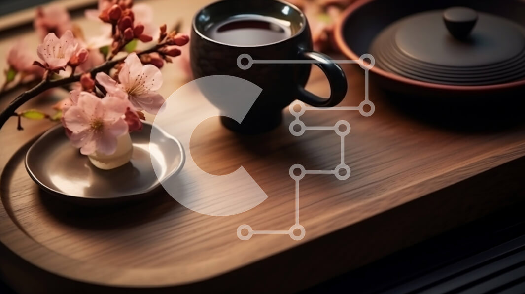 Σετ των 2 Intra Συλλεκτικό Ξύλινο Παζλ Plywood  4mm - Φλιτζάνι καφέ και τσαγιέρα με ροζ λουλούδια - θέα στο αστικό τοπίο Σε Ξύλινο Κουτί - Διαστάσεις: 10x10 cm – 25 κομμάτια