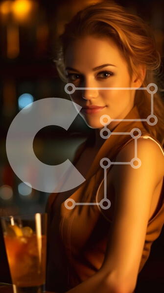 Intra Συλλεκτικό Ξύλινο Παζλ Plywood  4mm - Χαμογελαστή νεαρή γυναίκα που κρατά ένα πορτοκαλί κοκτέιλ στο μπαρ Σε Ξύλινο Κουτί - Διαστάσεις: 10x10 cm – 25 κομμάτια