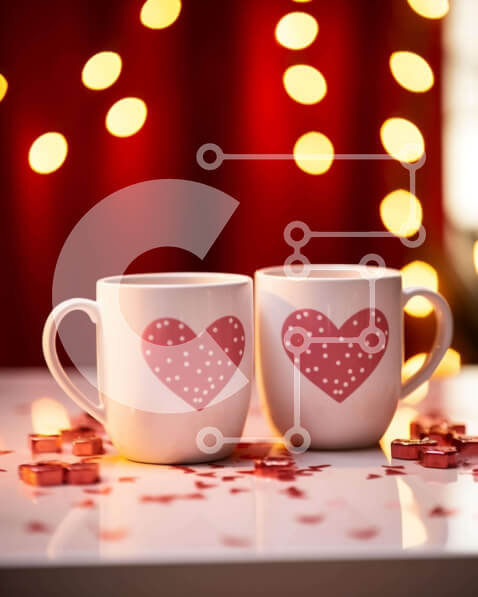 Intra Συλλεκτικό Ξύλινο Παζλ Plywood  4mm - Κούπες καφέ σε σχήμα καρδιάς με κόκκινο και λευκό κομφετί Σε Ξύλινο Κουτί - Διαστάσεις Puzzle: 10x10 cm – 25 κομμάτια