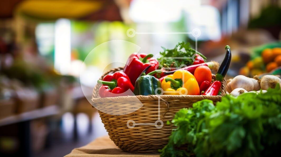 Σετ των 2 Intra Συλλεκτικό Ξύλινο Παζλ Plywood  4mm - Διάφορα φρούτα και λαχανικά σε ψάθινο καλάθι στην υπαίθρια αγορά Σε Ξύλινο Κουτί - Διαστάσεις: 10x10 cm – 25 κομμάτια