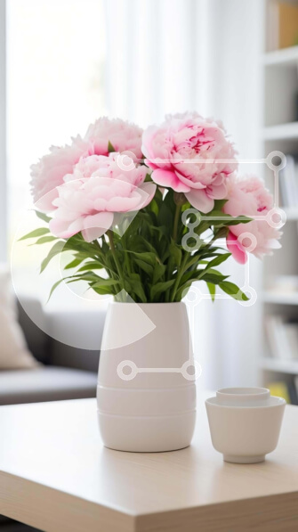 Intra Συλλεκτικό Ξύλινο Παζλ Plywood  4mm - Λευκό βάζο με ροζ λουλούδια στο σαλόνι Σε Ξύλινο Κουτί - Διαστάσεις Puzzle: 10x10 cm – 25 κομμάτια