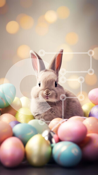 Intra Συλλεκτικό Ξύλινο Παζλ Plywood  4mm - Γκρίζο λαγουδάκι που περιβάλλεται από πολύχρωμα Πασχαλινά αυγά Σε Ξύλινο Κουτί - Διαστάσεις: 10x10 cm – 25 κομμάτια