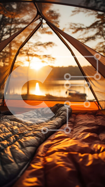 Σετ των 2 Intra Συλλεκτικό Ξύλινο Παζλ Plywood  4mm - Σκηνή με ανοιχτό πτερύγιο σε μια χλοώδη περιοχή δίπλα στο νερό Σε Ξύλινο Κουτί - Διαστάσεις: 10x10 cm – 25 κομμάτια