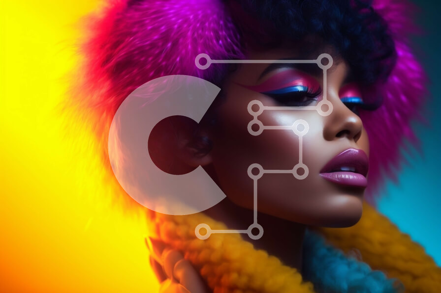 Intra Συλλεκτικό Ξύλινο Παζλ Plywood  4mm - Κομψή γυναίκα με πολύχρωμα μαλλιά και γούνινα αξεσουάρ Σε Ξύλινο Κουτί - Διαστάσεις Puzzle: 10x10 cm – 25 κομμάτια